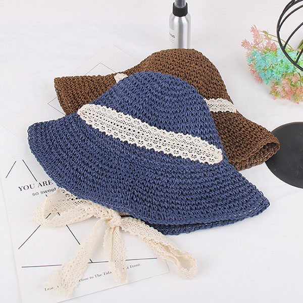 Women-Summer-Wide-Brim-UV-Protection-Beach-Straw-Hat-Elegant-Style-Floppy-Bucket-Cap-1174910