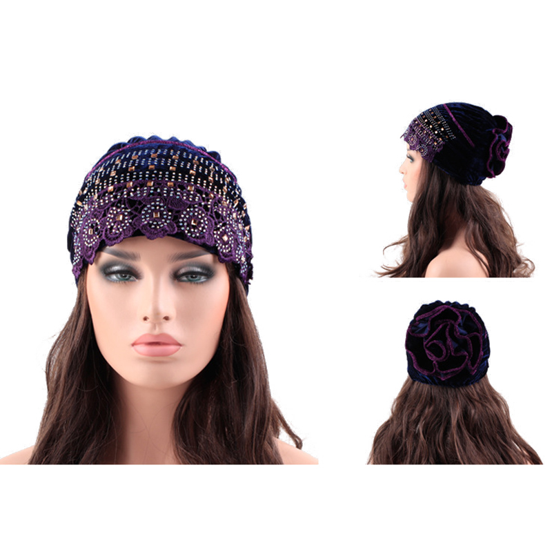 Women-Velvet-Bow-Indian-Ethnic-Style-Side-Flower-Turban-Cap-Flexible-Headband-1435153