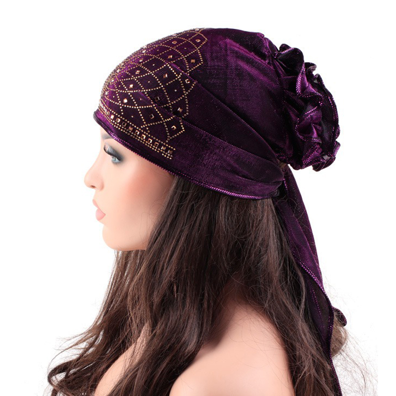 Women-Velvet-Ethnic-Style-Breathable-Side-Flower-Turban-Cap-Flexible-Headband-1435156