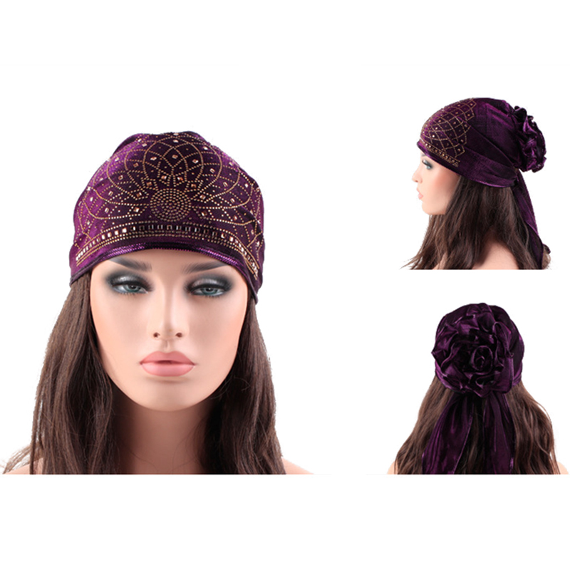 Women-Velvet-Ethnic-Style-Breathable-Side-Flower-Turban-Cap-Flexible-Headband-1435156