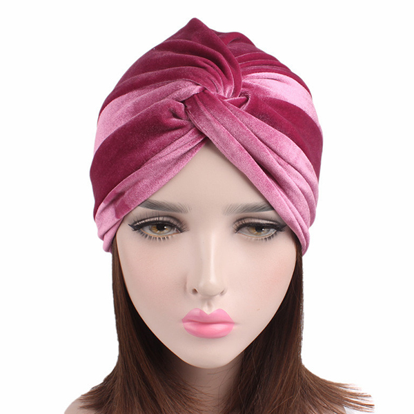 Women-Velvet-Solid-Color-Turban-Hat-Ear-Protect-Casual-Elastic-Beanies-Cap-1264538