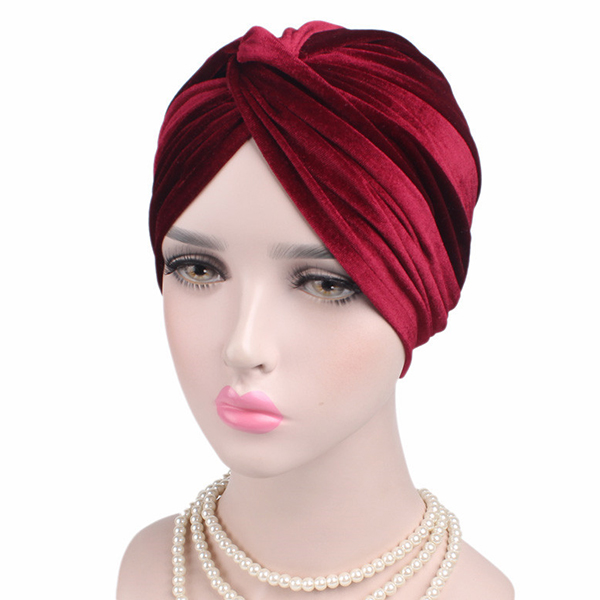 Women-Velvet-Solid-Color-Turban-Hat-Ear-Protect-Casual-Elastic-Beanies-Cap-1264538