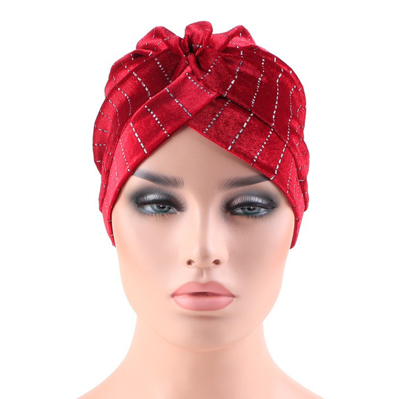 Women-Velvet-Stripe-Crossed-Indian-Ethnic-Style-Turban-Cap-Flexible-Headband-1435159