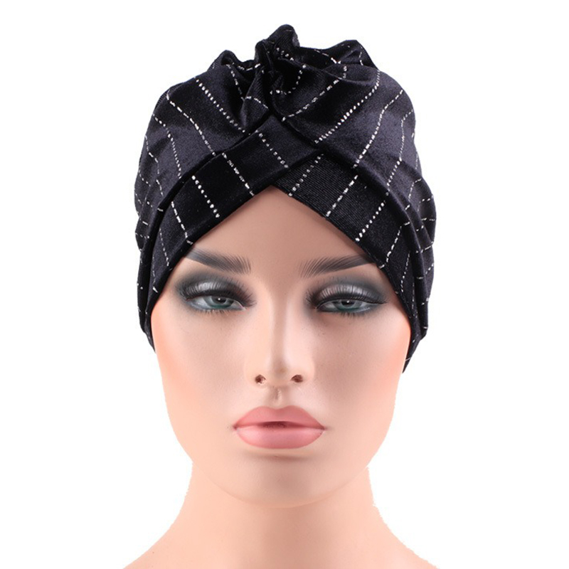 Women-Velvet-Stripe-Crossed-Indian-Ethnic-Style-Turban-Cap-Flexible-Headband-1435159