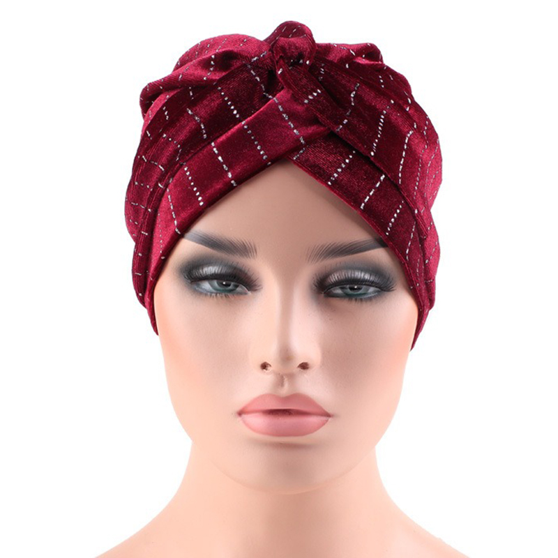 Women-Velvet-Stripe-Crossed-Indian-Ethnic-Style-Turban-Cap-Flexible-Headband-1435159