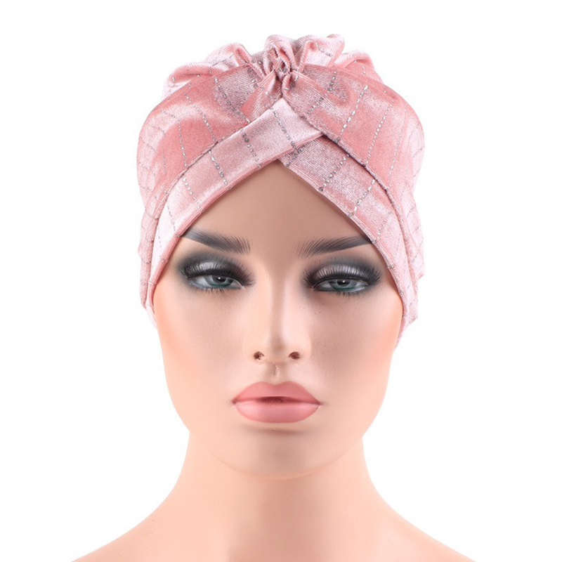 Women-Velvet-Stripe-Crossed-Indian-Ethnic-Style-Turban-Cap-Flexible-Headband-1435159