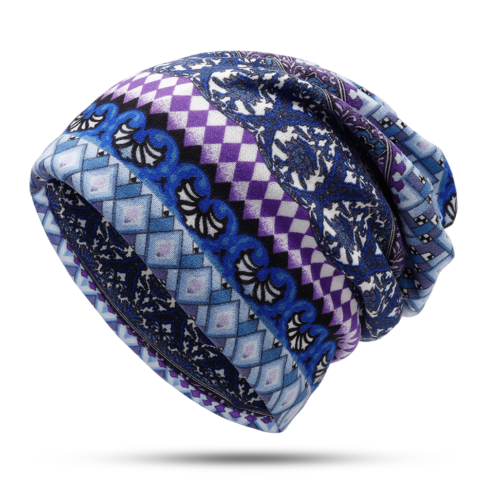 Women-Winter-Bohemian-Style-Multi-Purpose-Beanie-Scarf-Slouchy-Print-Skullcap-1379280