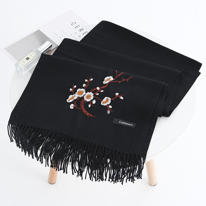 Women-Winter-Cashmere-Like-Plum-Embroidery-Tassel-Ethnic-Elegant-Scarf-Shawl-1349051