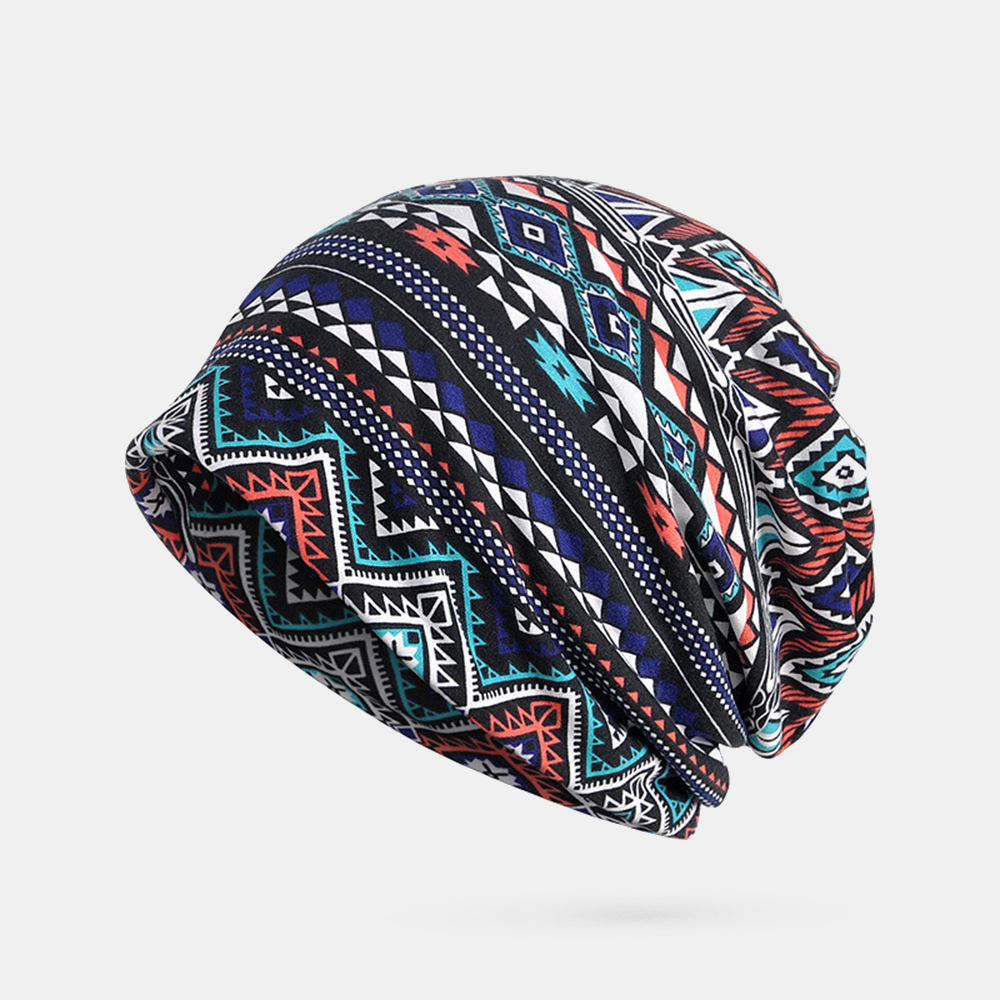 Women-Winter-Cotton-Geometric-Pattern-Multi-purpose-Flower-Printing-Beanie-Cap-Neck-Gaiter-Warm-Face-1576120