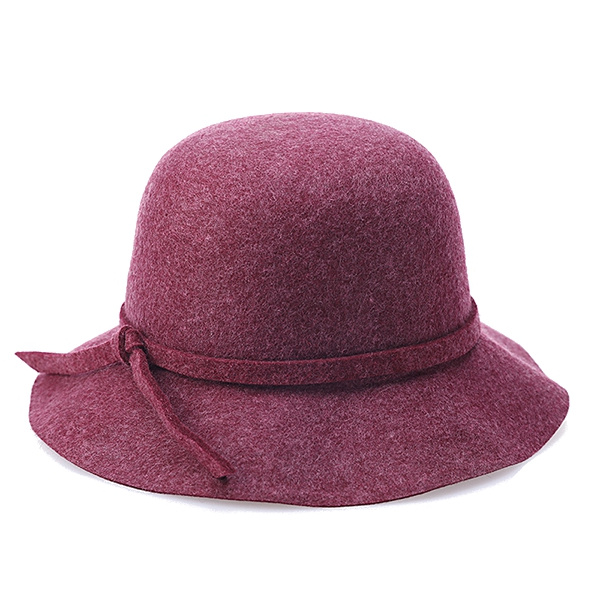 Women-Winter-Elegant-Wool-Bucket-Hat-Bow-Tie-Wide-Brim-Solid-Floppy-Hat-1187124