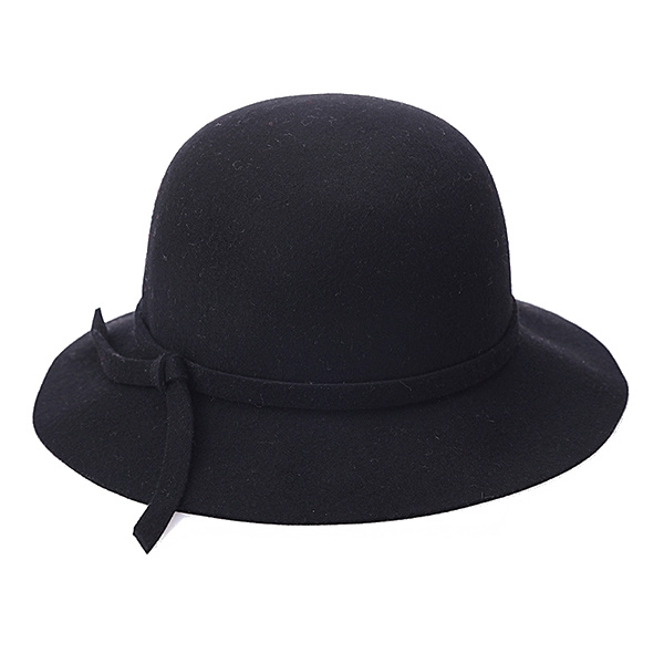 Women-Winter-Elegant-Wool-Bucket-Hat-Bow-Tie-Wide-Brim-Solid-Floppy-Hat-1187124