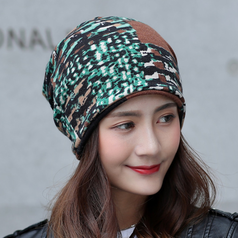 Women-Winter-Warm-Rabbit-Fur-Hat-Headscarf-Printing-Knit-Beanie-Neck-Warmer-Pile-Cap-1381822