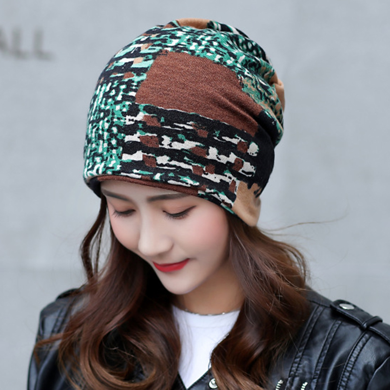 Women-Winter-Warm-Rabbit-Fur-Hat-Headscarf-Printing-Knit-Beanie-Neck-Warmer-Pile-Cap-1381822