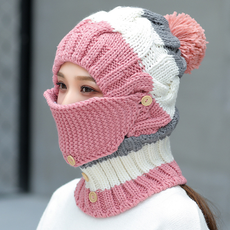 Women-Winter-Windproof-Warm-Plus-Velvet-Knit-Hat-Scarf-Set-with-Face-Mask-Thicken-Ski-Earmuffs-Cap-1371435