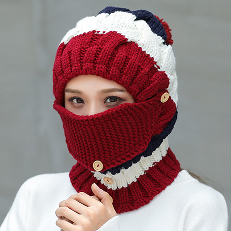 Women-Winter-Windproof-Warm-Plus-Velvet-Knit-Hat-Scarf-Set-with-Face-Mask-Thicken-Ski-Earmuffs-Cap-1371435