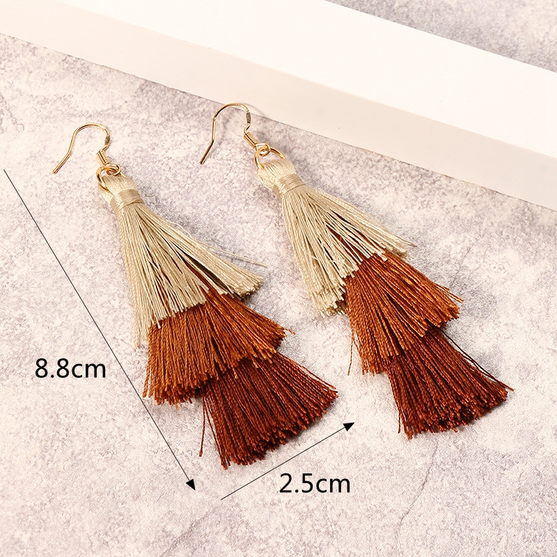 Womens--Bohemian-Tassel-Earrings-Hand-made-Three-Layers-Different-Color-Ear-Drop-Unique-Gift-1169146