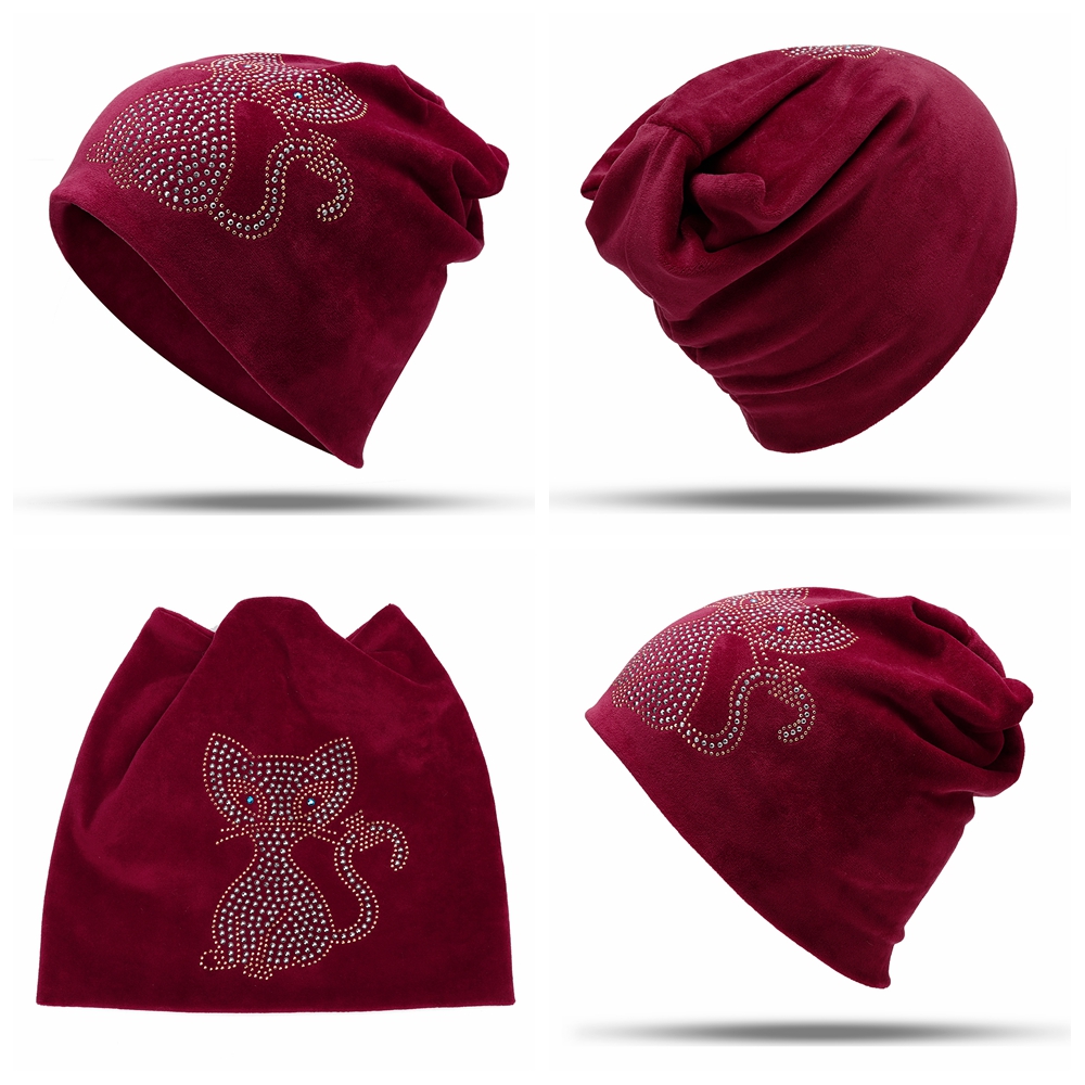 Womens-Double-Velvet-Rhinestones-Cute-Cat-Ears-Pattern-Beanie-Hat-1382003