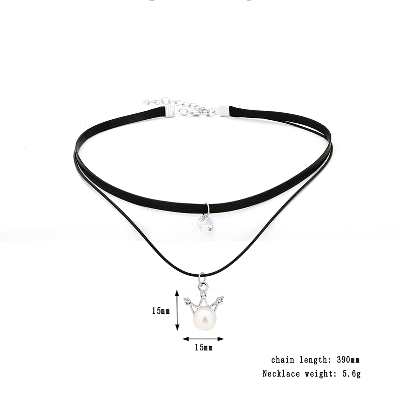 Womens-Punk-Necklace-Two-Layers-Crown-Shape-Pearl-Pendant-Sparkling-Rhinestone-Black-Choker-1150282