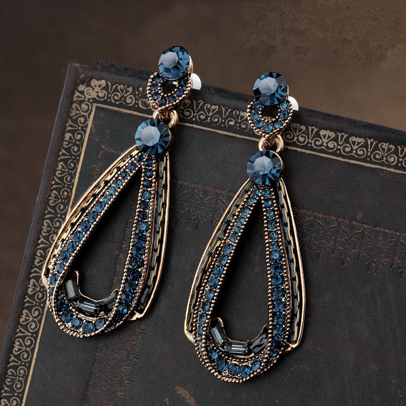 Womens-Trendy-Rhinestones-Crystal-Hollow-Sapphire-Dangle-Gold-Drop-Shape-Earrings-1246960