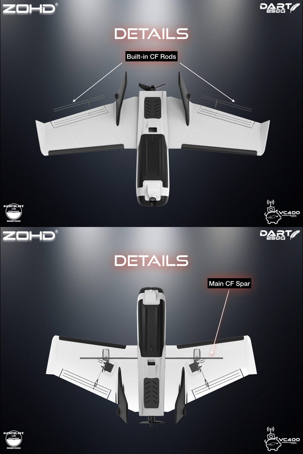 ZOHD-Dart250G-570mm-Wingspan-Sub-250-grams-Sweep-Forward-Wing-AIO-EPP-FPV-RC-Airplane-KITPNP-WFPV-Re-1577924