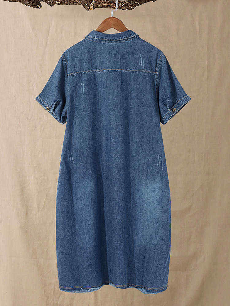 Denim-Casual-Button-Pockets-Solid-Color-Shirt-Dress-1533759