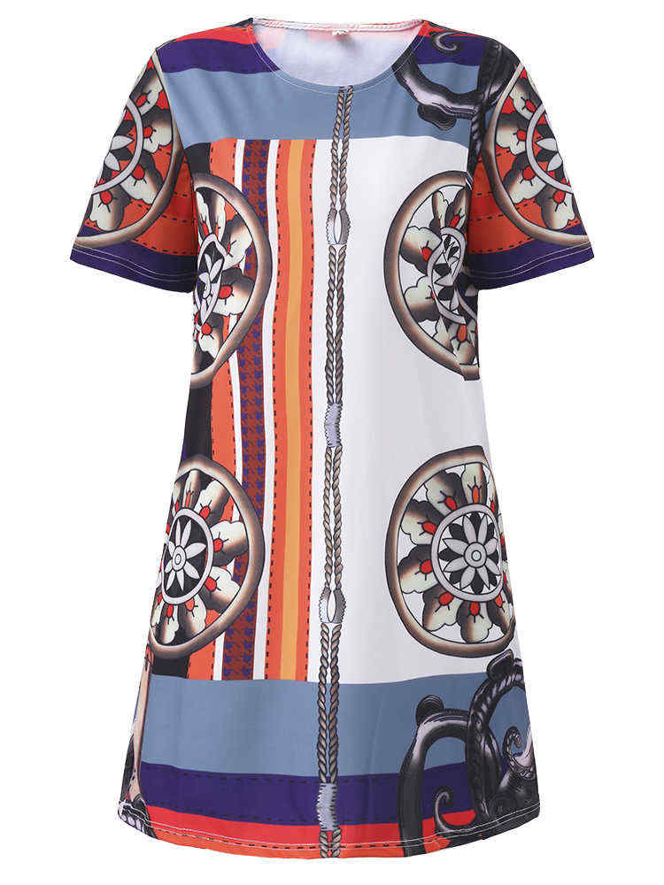 Elegant-Women-O-Neck-Short-Sleeve-Printed-Straight-Dress-1178241