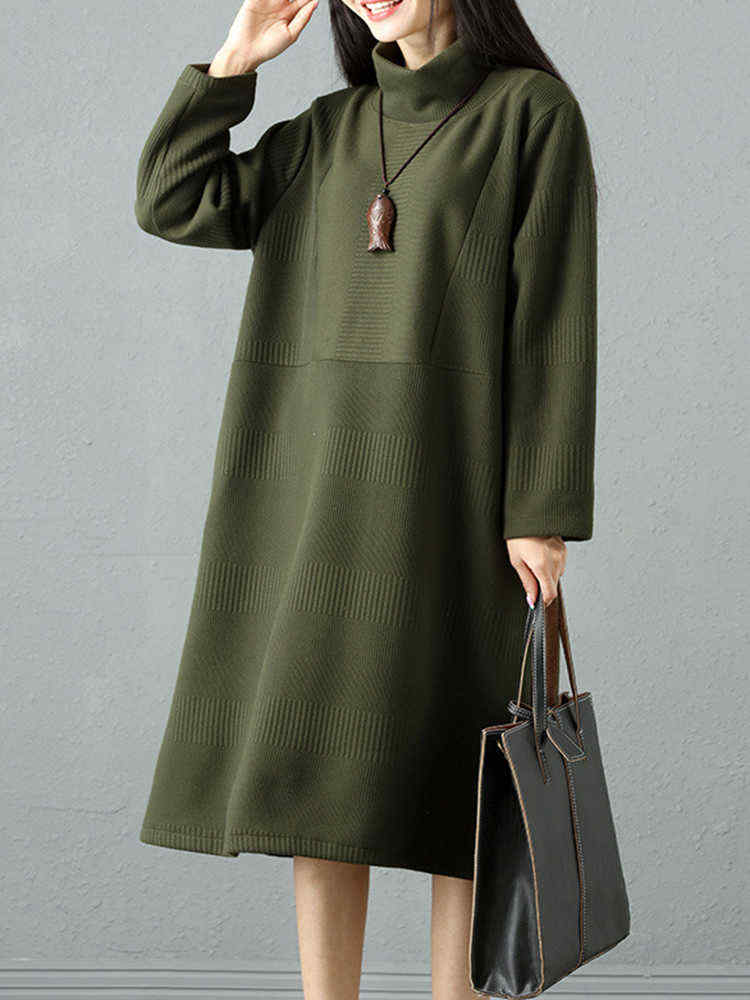 Elegant-Women-Pure-Color-High-Collar-Sweater-Dresses-1210322