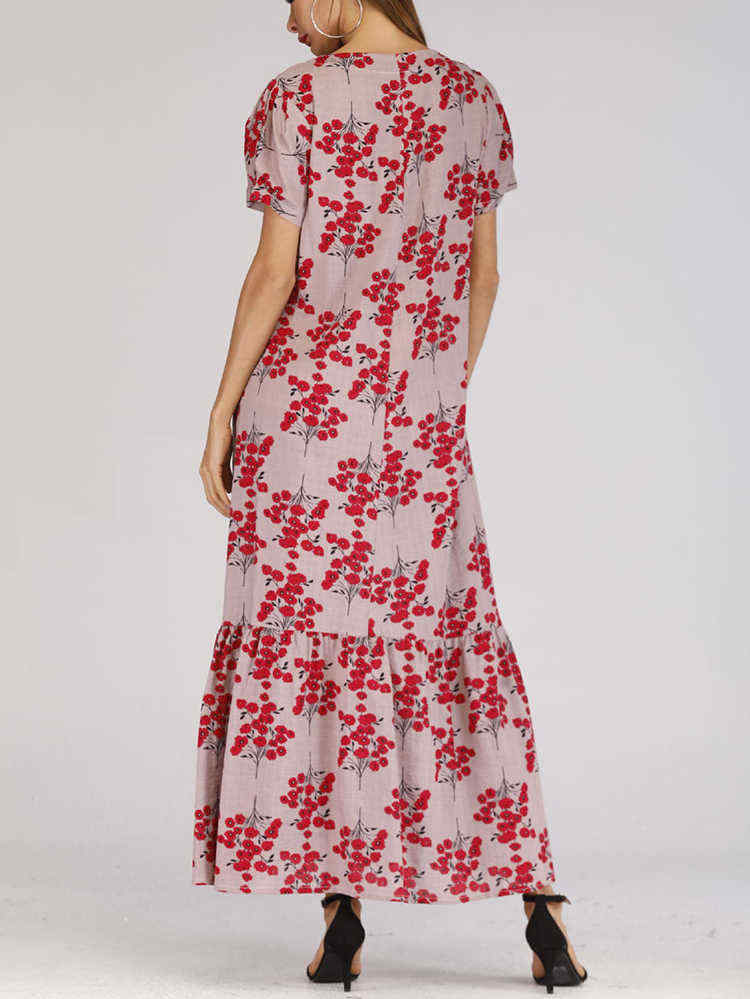 Holiday-Floral-Print-Short-Sleeve-Pleated-Long-Dress-1426408