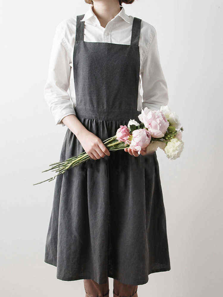 Japanese-Style-Retro-Pure-Color-Cotton-Linen-Pleated-Aprons-Dress-1364914