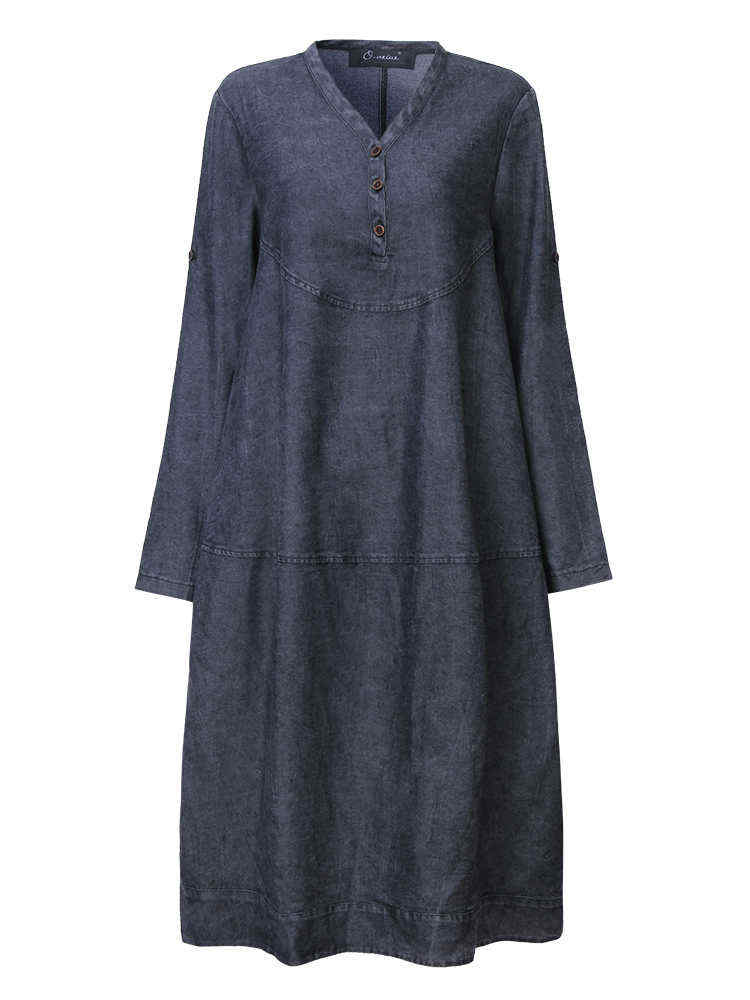 L-5XL-Casual-Women-Imitation-Denim-Dress-1124615