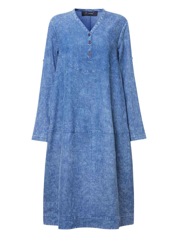 L-5XL-Casual-Women-Imitation-Denim-Dress-1124615