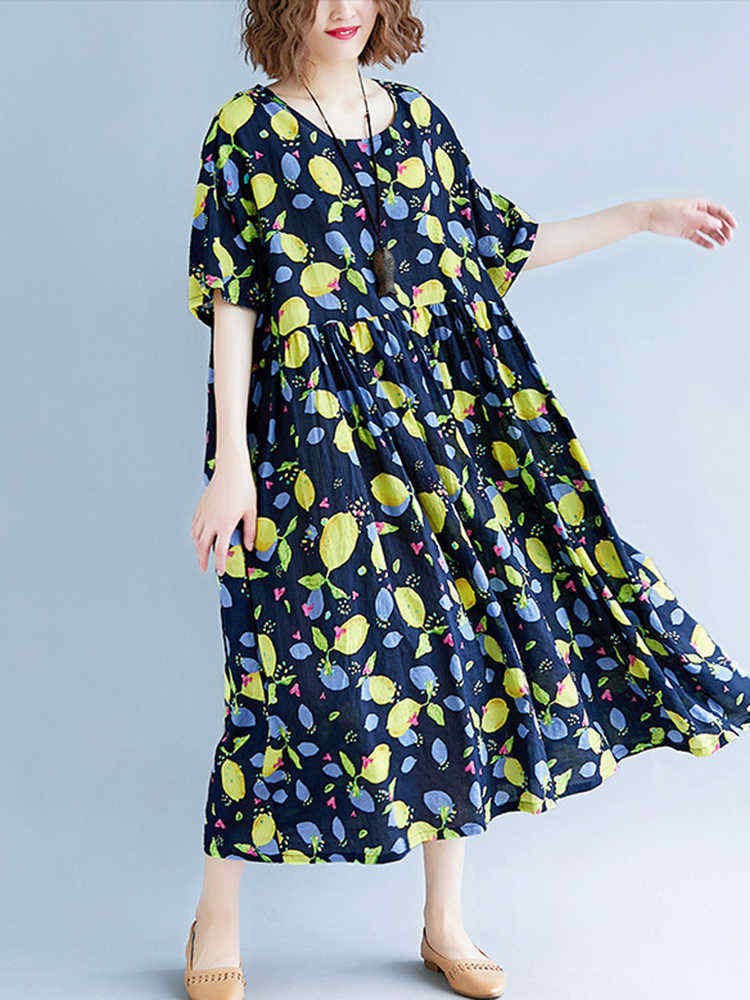 Loose-Cotton-Fruits-Printed-Half-Sleeve-Casual-Dress-1311153