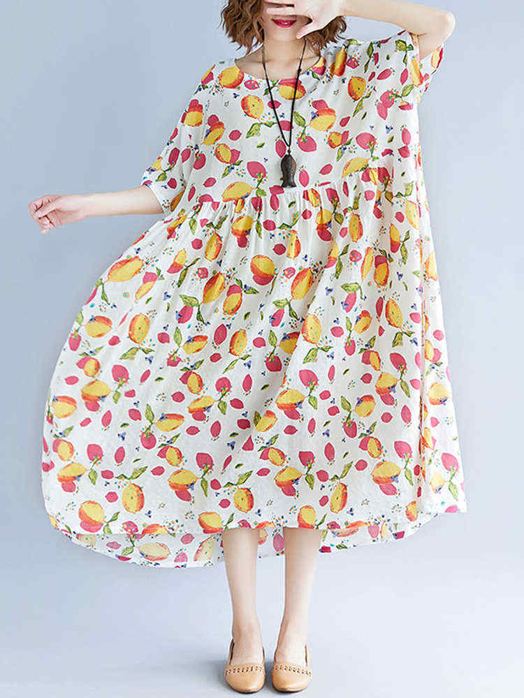 Loose-Cotton-Fruits-Printed-Half-Sleeve-Casual-Dress-1311153