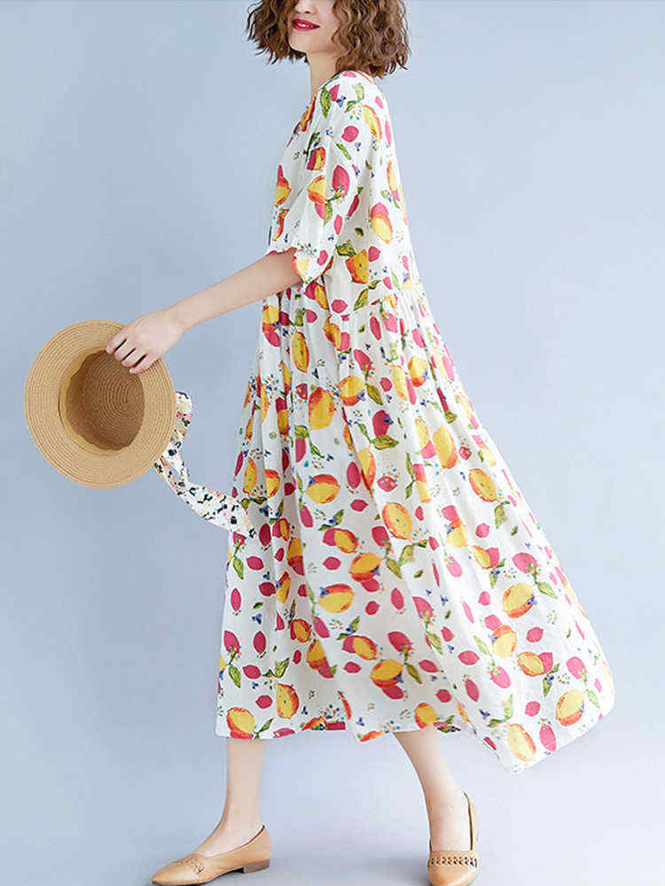 Loose-Cotton-Fruits-Printed-Half-Sleeve-Casual-Dress-1311153