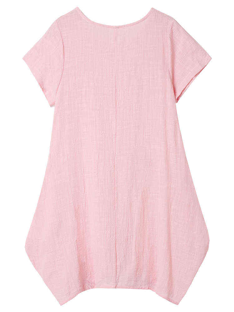 Loose-Women-Summer-Solid-Irregular-Cotton-Linen-Lantern-Dress-1045634