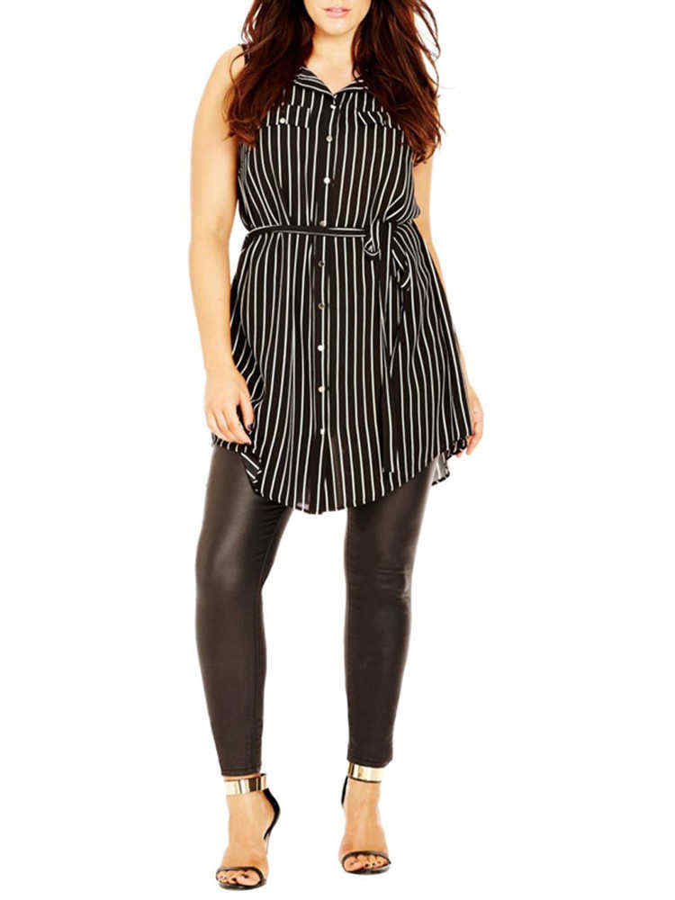 M-5XL-Sleeveless-Stripe-Turn-down-Collar-Tops-Mini-Dress-1401055