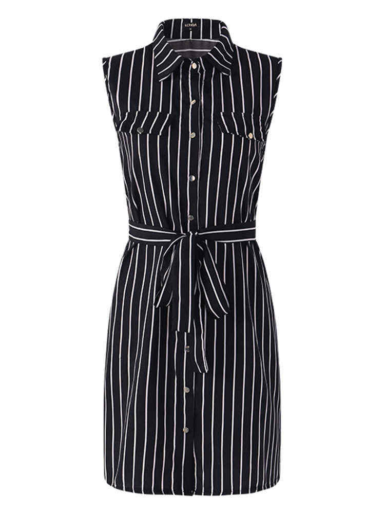 M-5XL-Sleeveless-Stripe-Turn-down-Collar-Tops-Mini-Dress-1401055